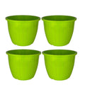 GoHooked pack of 4 green plastic planters with vertical ribbed texture and a wide rim. Suitable for indoor/outdoor gardening.