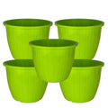 Go Hooked 10-inch green plastic planters, pack of 5. Lightweight, durable, and ideal for indoor/outdoor gardening.