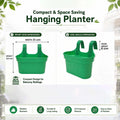 GoHooked green plastic rectangular hanging planter pot with double hooks, 31cm wide, 24cm high.