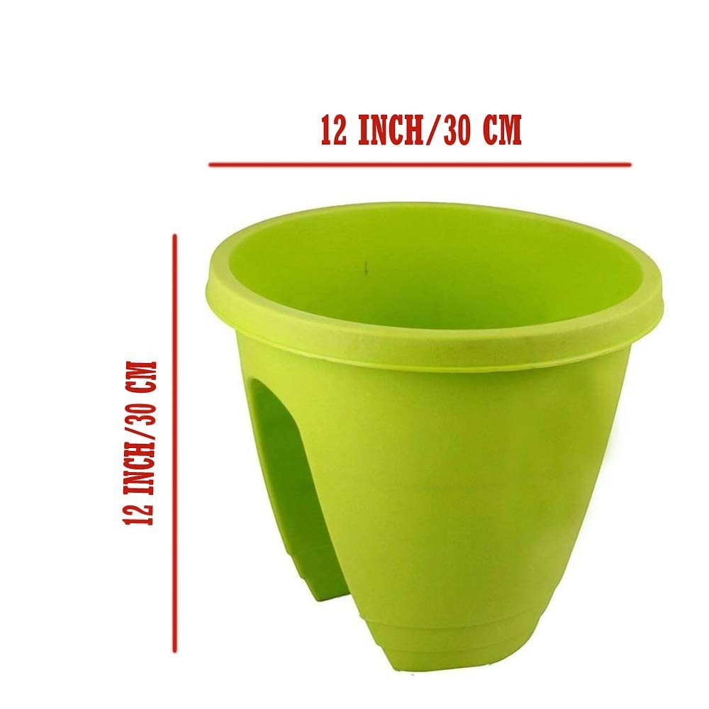 GoHooked 12-inch green plastic railing planter, lightweight and modern style, set of 3