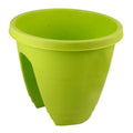 GoHooked green plastic 12-inch railing planter, lightweight and modern style for balconies.