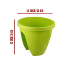 GoHooked 12-inch green plastic railing planter pot, perfect for balconies and flowers.
