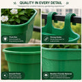 GoHooked green plastic railing hanging planter pot with thick rim and strong dual hooks for balcony or garden fence.