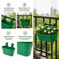 GoHooked green plastic railing hanging planter pot with white flowers, set of 5, rectangular shape, dual hooks.