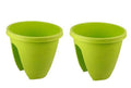 Go Hooked set of 2 green 12-inch plastic railing planters for balcony decor.