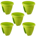 GoHooked green plastic railing planters, set of 5, 12-inch size, perfect for balconies and flowers.