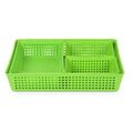 GoHooked 4-piece green plastic organizer tray set with perforated sides. Ideal for stationery, makeup, or kitchen items.