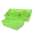 GoHooked 4-piece green plastic tray set with perforated sides for multipurpose storage. Stackable design.