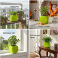 GoHooked green plastic Tulsi pot with Hindu symbols, 17.5cm square, for home and pooja room.