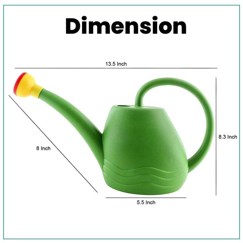 GoHooked green plastic watering can with yellow and red nozzle, 1.8 litre capacity, ideal for indoor and outdoor gardening.