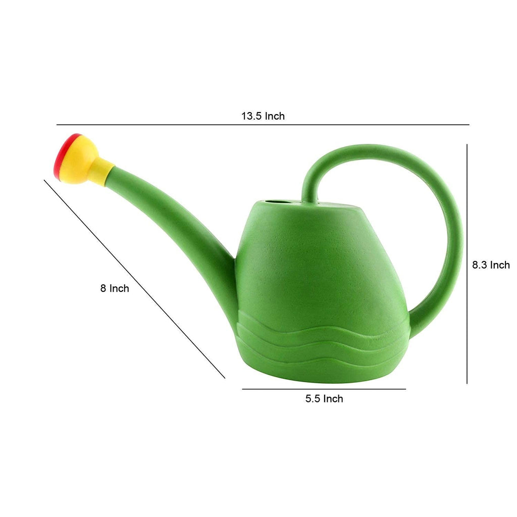 GoHooked green plastic watering can with yellow and red nozzle, 1.8 litre capacity, ideal for indoor and outdoor gardening.