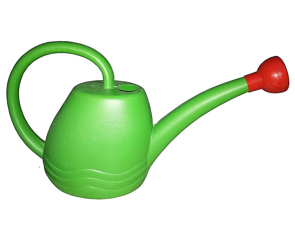 GoHooked green plastic watering can with red spout, 1.8 litre capacity, ideal for indoor and outdoor gardening.