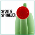Go Hooked green plastic watering can with red sprinkler nozzle, 1.8 litre capacity.