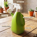 GoHooked green 1-litre plastic watering can with spray bottle nozzle and ergonomic handle for indoor plants.
