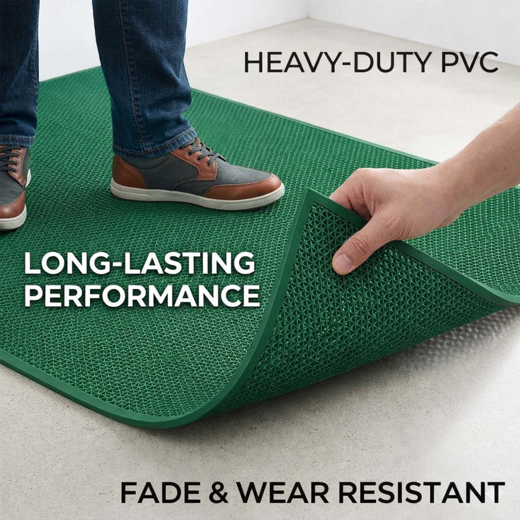 GoHooked green heavy-duty PVC anti-skid bathroom mat with triangular drainage pattern for wet areas