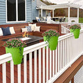 GoHooked green plastic railing planters (set of 3) with pink flowers, 12-inch size, perfect for balconies.