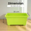 GoHooked green rectangular plastic plant pot, 35x18.5x15 cm, rust resistant, ideal for home or garden.