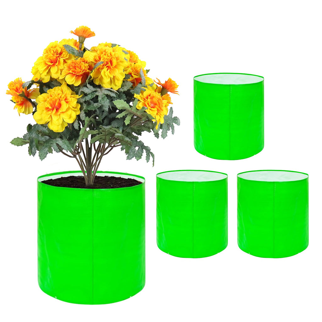 GoHooked set of four bright green round fabric grow bags for gardening vegetables and flowers on balconies