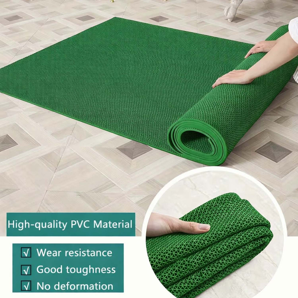 GoHooked green anti-skid rubber bathroom mat with a triangular drainage pattern for wet areas and shower zones.