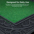 GoHooked green rubber door mat with a textured pebble surface and decorative black border for dust control.