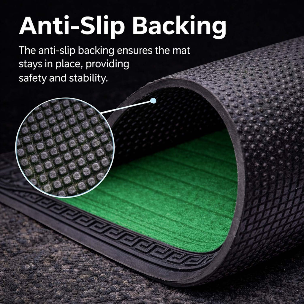 GoHooked green rubber door mat with anti-slip textured backing and ribbed surface for home entrance