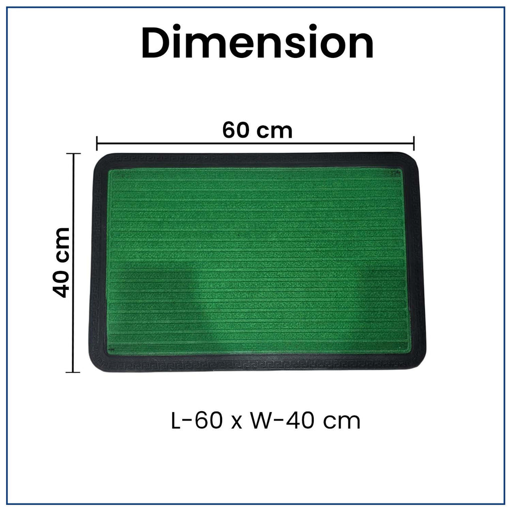 GoHooked green rubber door mat with ribbed texture and black border, 40x60 cm size for home or office entrance.