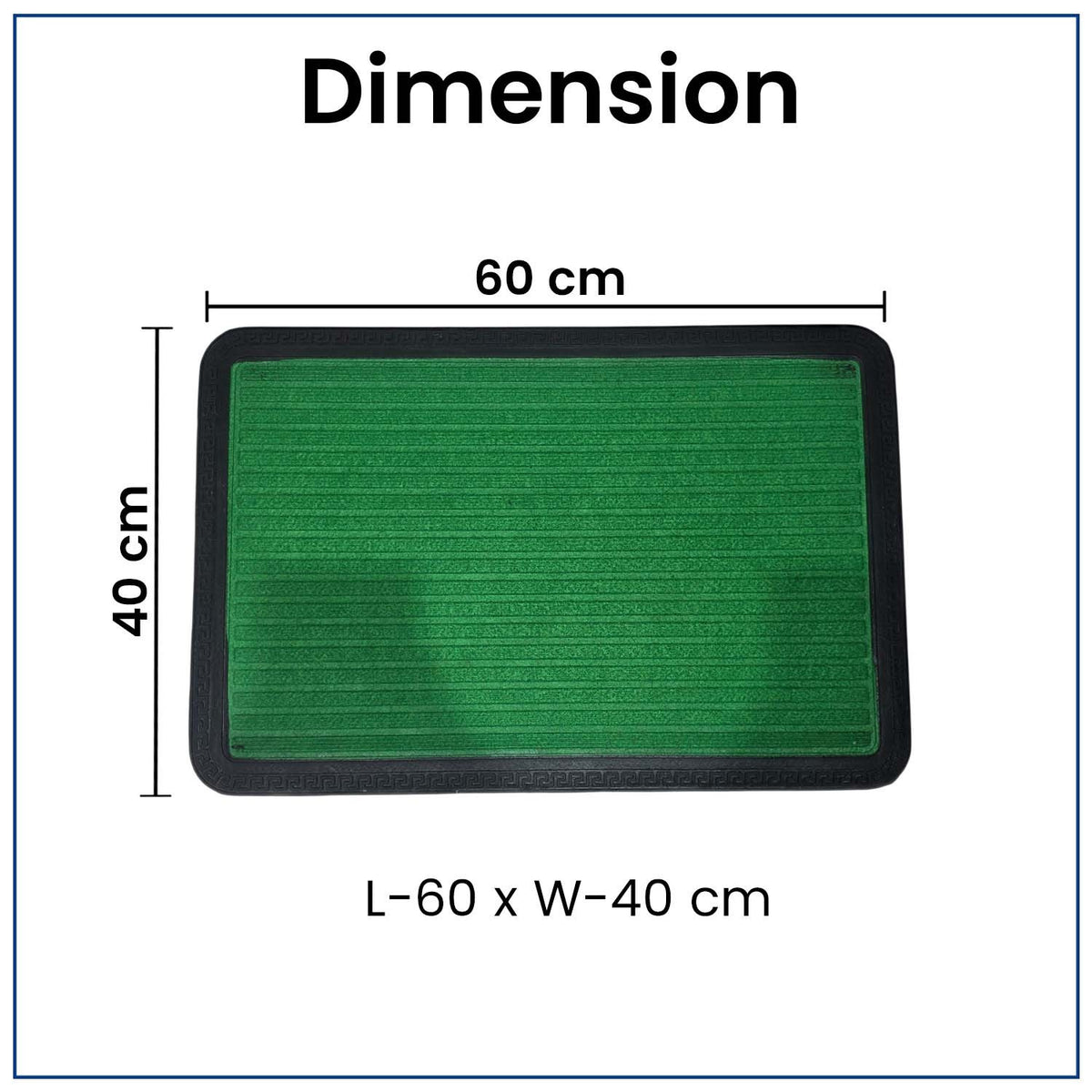 GoHooked green rubber door mat with ribbed texture and black border, 40x60 cm size for home or office entrance.