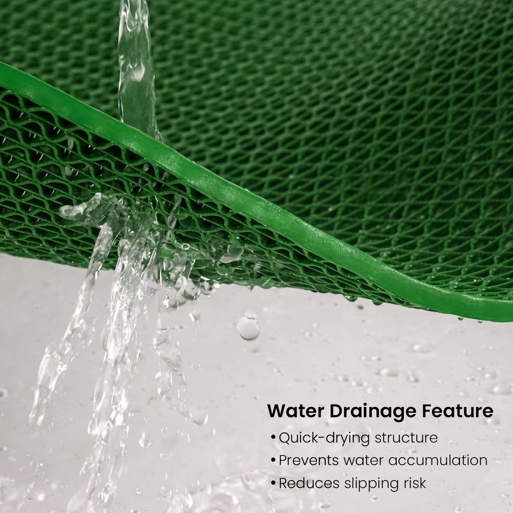 GoHooked green rubber anti-skid bathroom mat with triangular drainage pattern for quick water flow