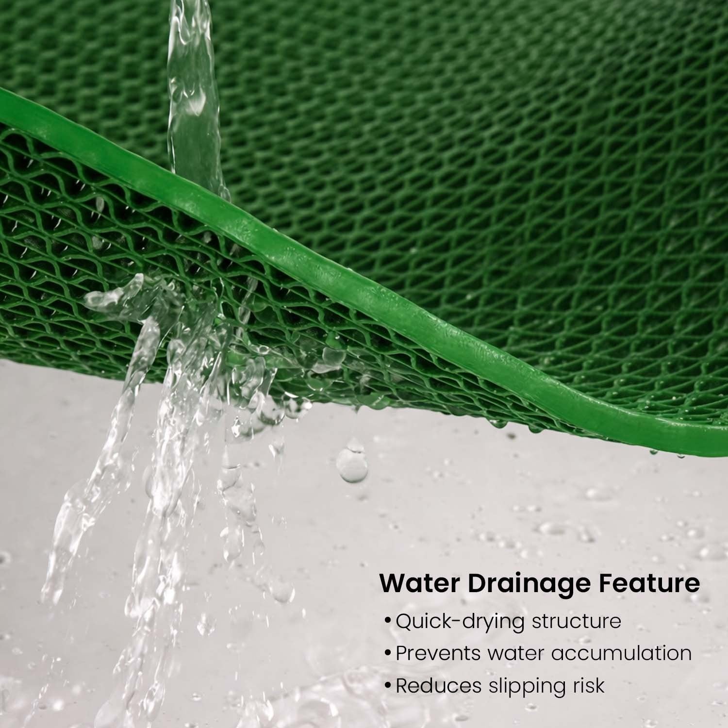 GoHooked green rubber anti-skid bathroom mat with triangular drainage pattern for quick water flow