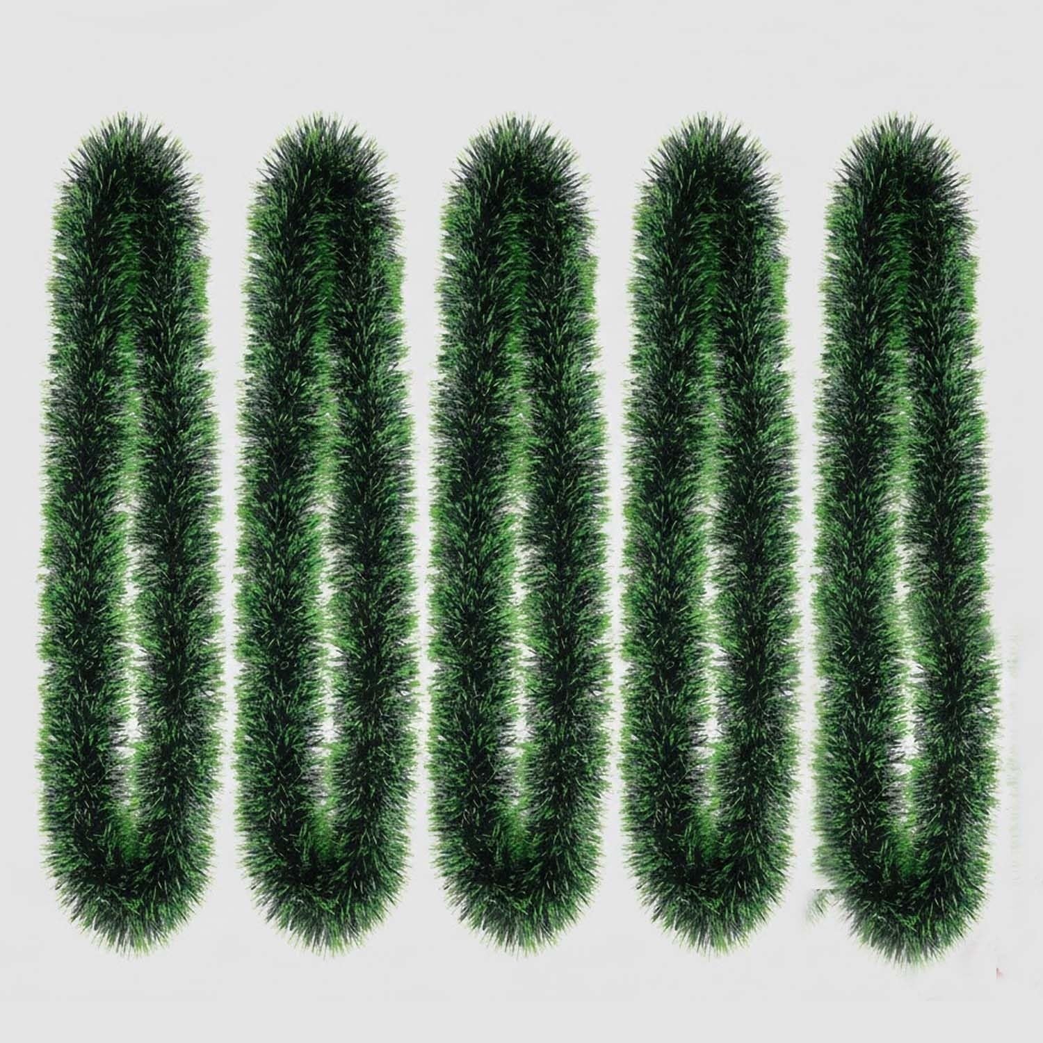 GoHooked 5 Pcs green tinsel garland for Christmas tree decoration, artificial plastic garland for home & party decor
