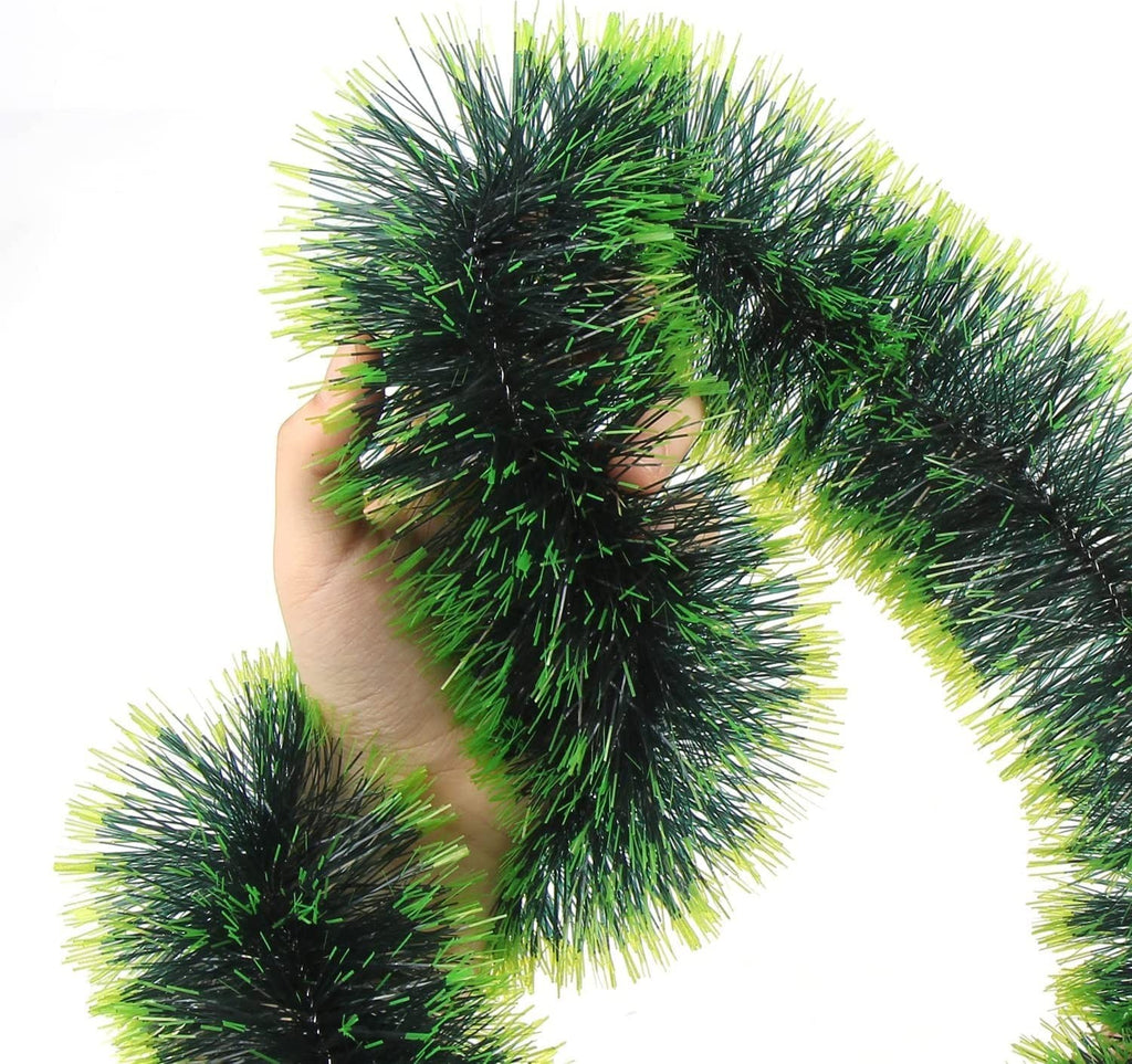 GoHooked Set of 3 green and white dual-tone plastic tinsel garlands for Christmas decoration.