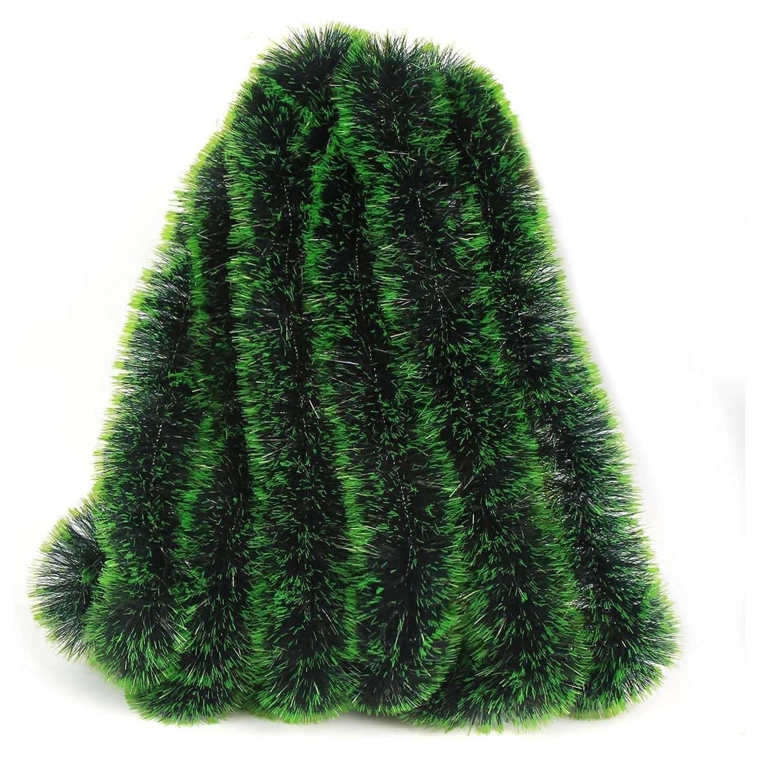 GoHooked green and white dual-tone plastic tinsel garland for Christmas tree and home decor. 180cm length.