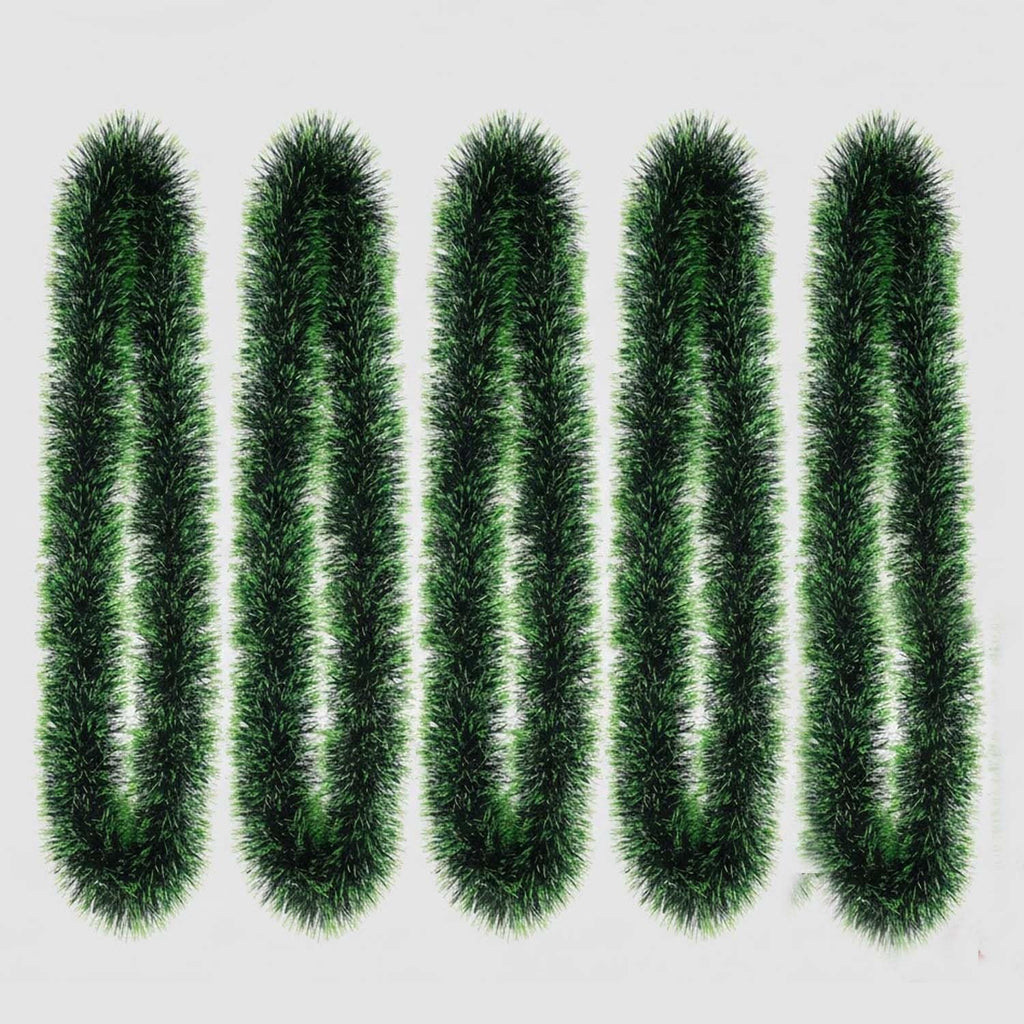 GoHooked Set of 5 green tinsel garlands, artificial Christmas decoration for trees and home decor.