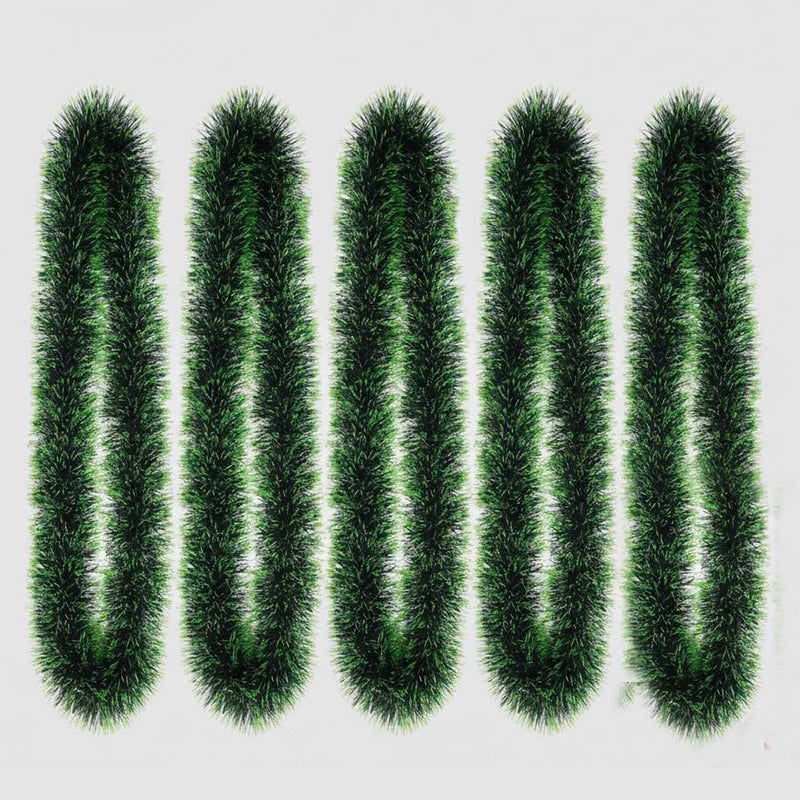 GoHooked Set of 5 green tinsel garlands, artificial Christmas decoration for trees and home decor.