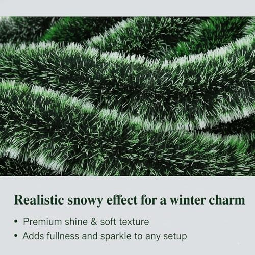 GoHooked dual-tone green and white tinsel Christmas garland with a realistic snowy effect.