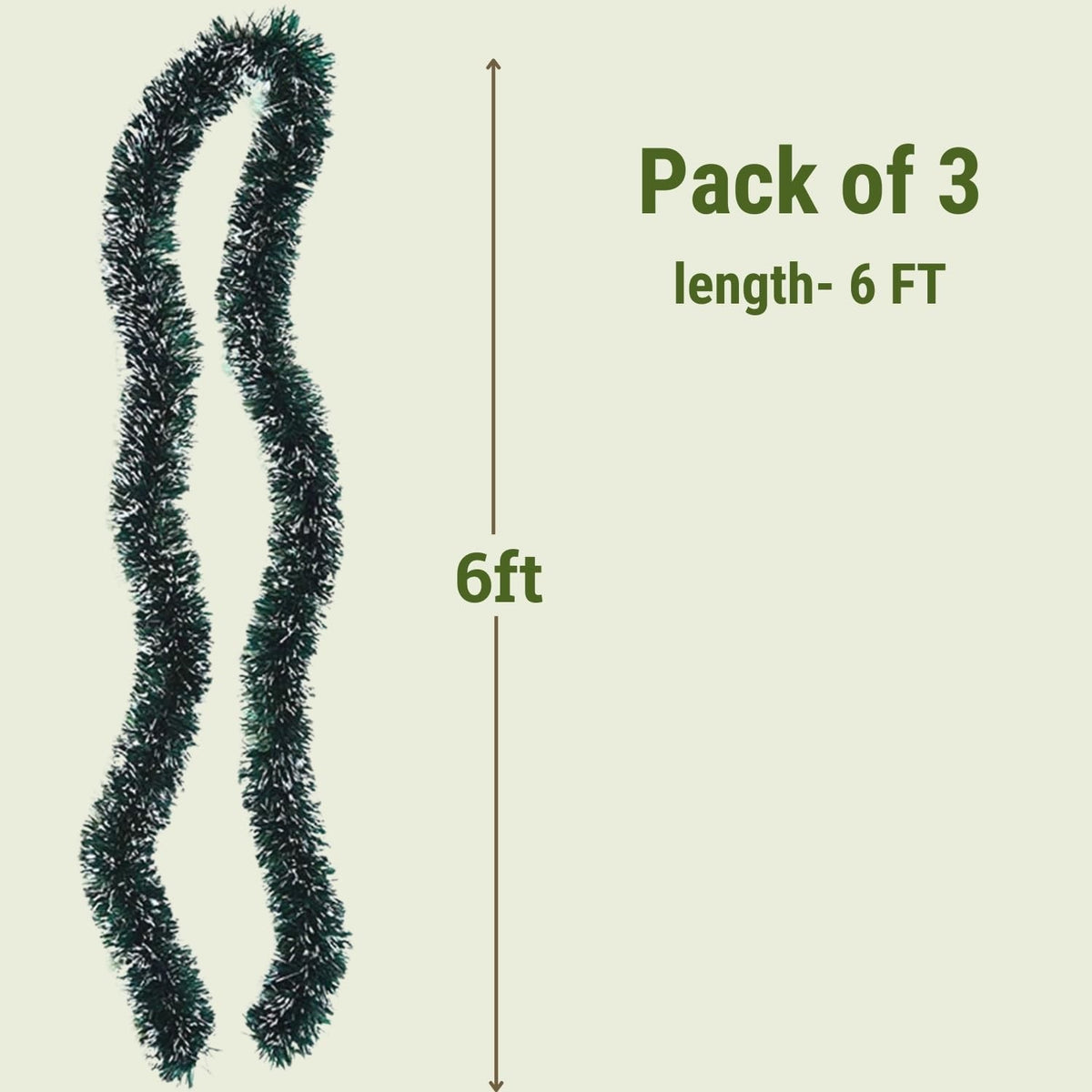 GoHooked Set of 3 green and white tinsel garlands, 6ft each, for Christmas decoration.