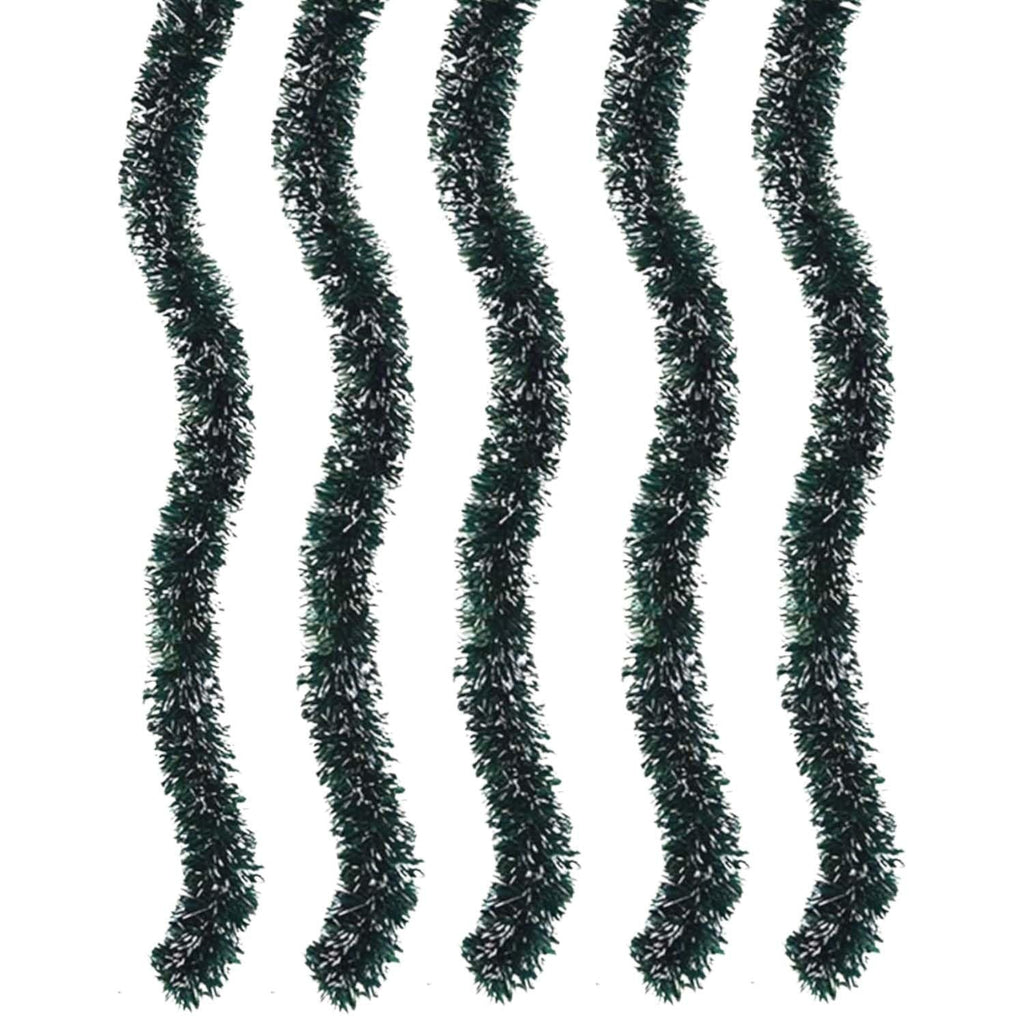 GoHooked Set of 5 green and white tinsel garlands, 180cm each, for Christmas tree and home decor.