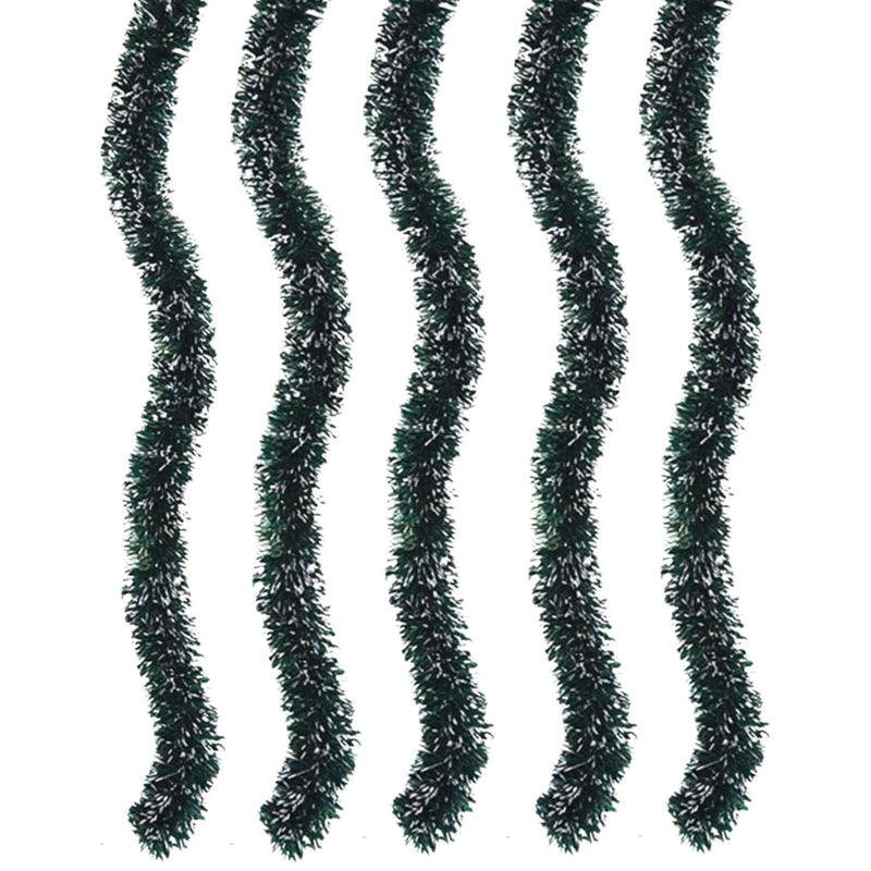 GoHooked Set of 5 green and white tinsel garlands, 180cm each, for Christmas tree and home decor.