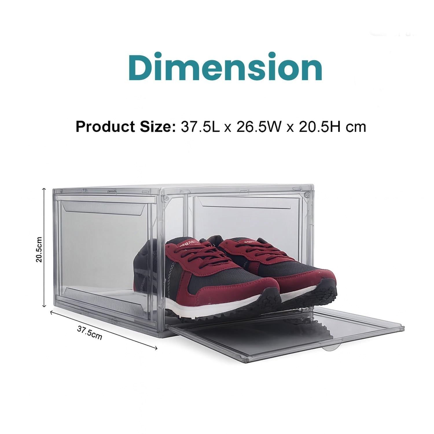 Go Hooked grey acrylic sneaker display box with magnetic front door, stackable and dustproof.