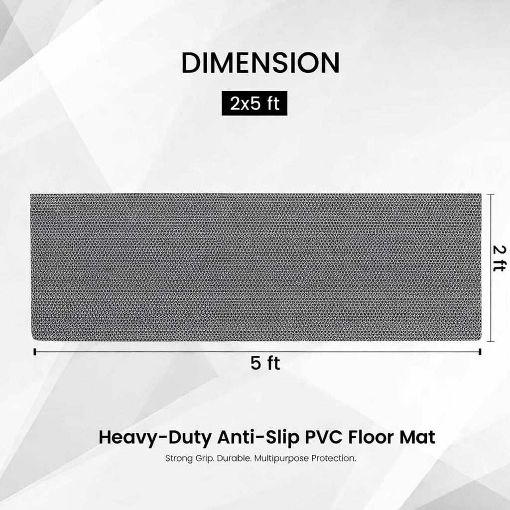 GoHooked grey heavy-duty anti-slip PVC rubber bathroom mat, 2x5 ft, with quick-drain honeycomb structure.