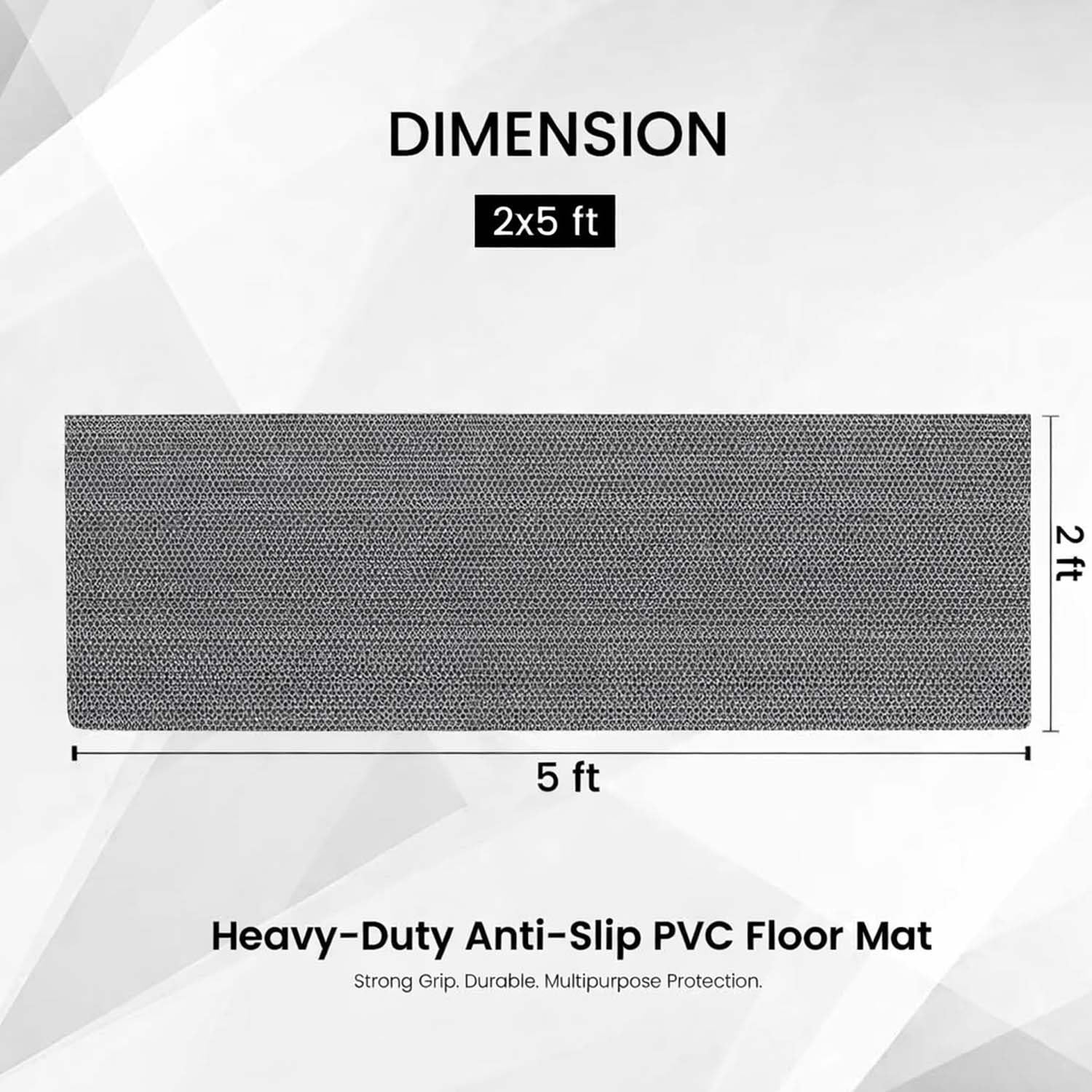 GoHooked grey heavy-duty anti-slip PVC rubber bathroom mat, 2x5 ft, with quick-drain honeycomb structure.