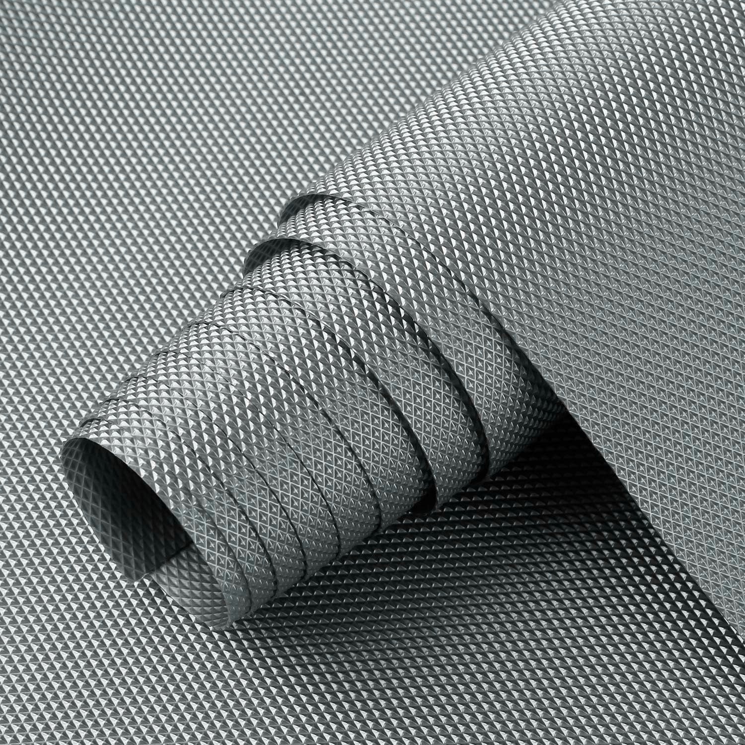 GoHooked grey EVA anti-slip fridge mat roll with a textured surface for kitchen cabinets and drawer protection.
