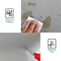 GoHooked grey EVA anti-slip fridge mat being wiped clean and cut with scissors for custom kitchen shelf protection.