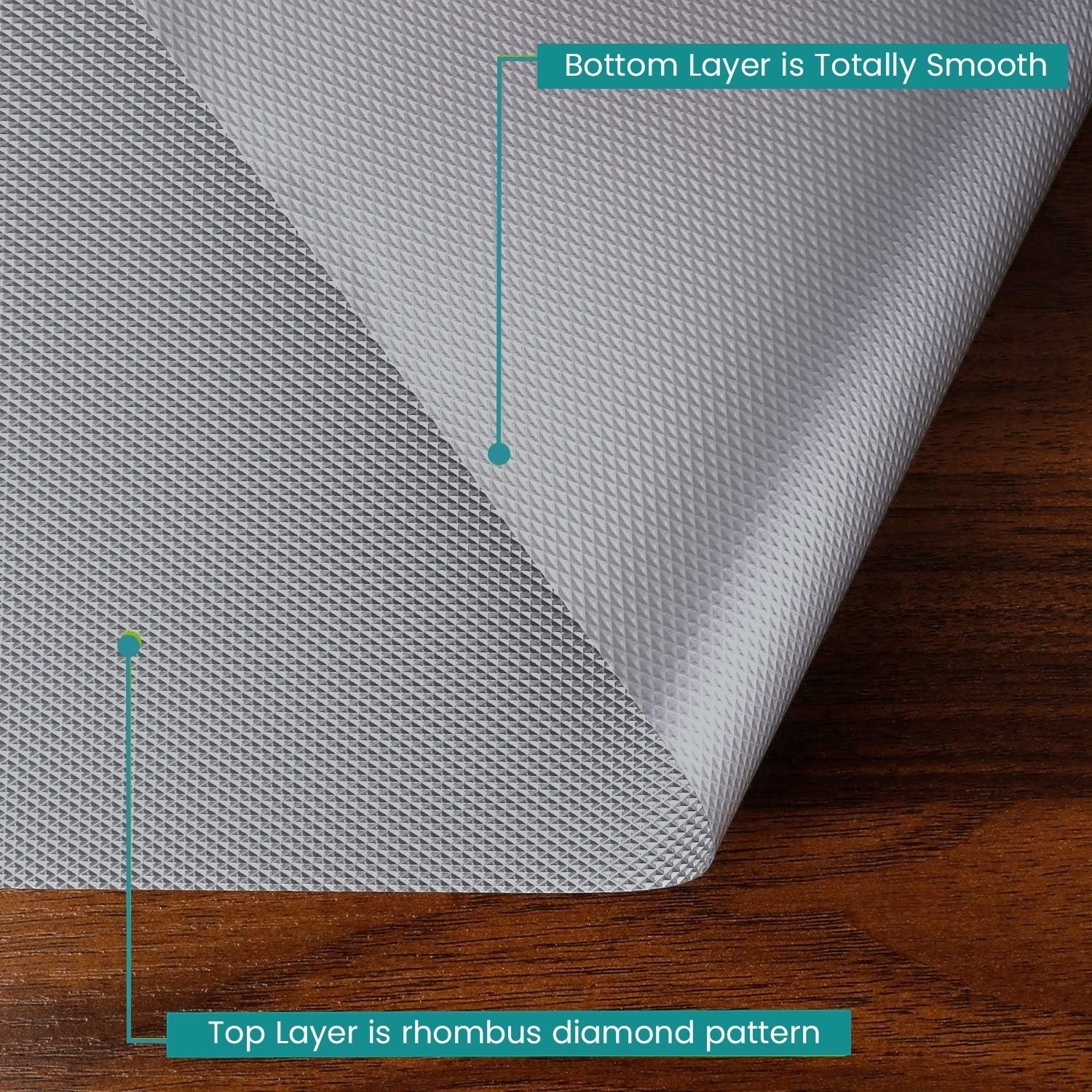 GoHooked grey EVA fridge mat roll featuring a textured rhombus diamond top surface and a smooth bottom layer.