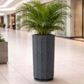 GoHooked tall grey faceted polymer planter with a matching tray, ideal for indoor or outdoor use.