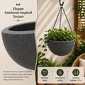 GoHooked grey speckled polymer hanging planter pot with metal chain, 7 inch round bowl design for indoor/outdoor use.