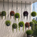 Go Hooked grey 7-inch round polymer hanging planter pots with metal chains, pack of 10, for indoor/outdoor use.