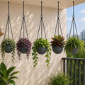 GoHooked 5-pack of 7-inch grey textured polymer hanging planter pots with metal chains, ideal for indoor/outdoor décor.