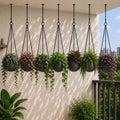Go Hooked pack of 7 grey 7-inch polymer round hanging planter pots with metal chains, ideal for indoor/outdoor use.