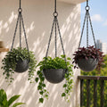 GoHooked grey textured polymer hanging planter pots with metal chains, pack of 3, for indoor/outdoor plants.